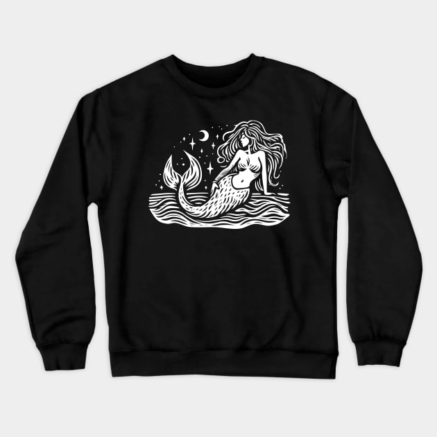 Woodcut Mermaid Crewneck Sweatshirt by n23tees